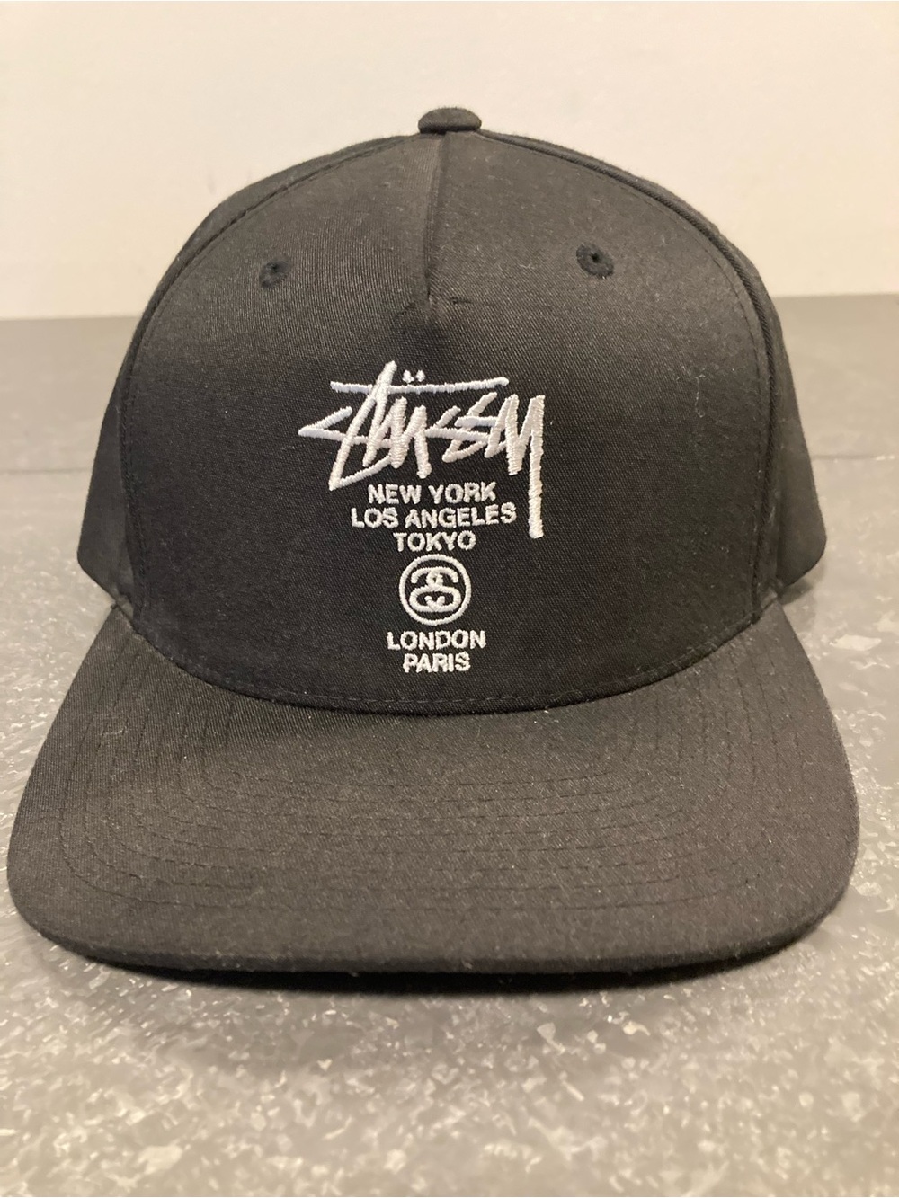 Stussy Black Cap with White City Logo Embroidery NEW without tags